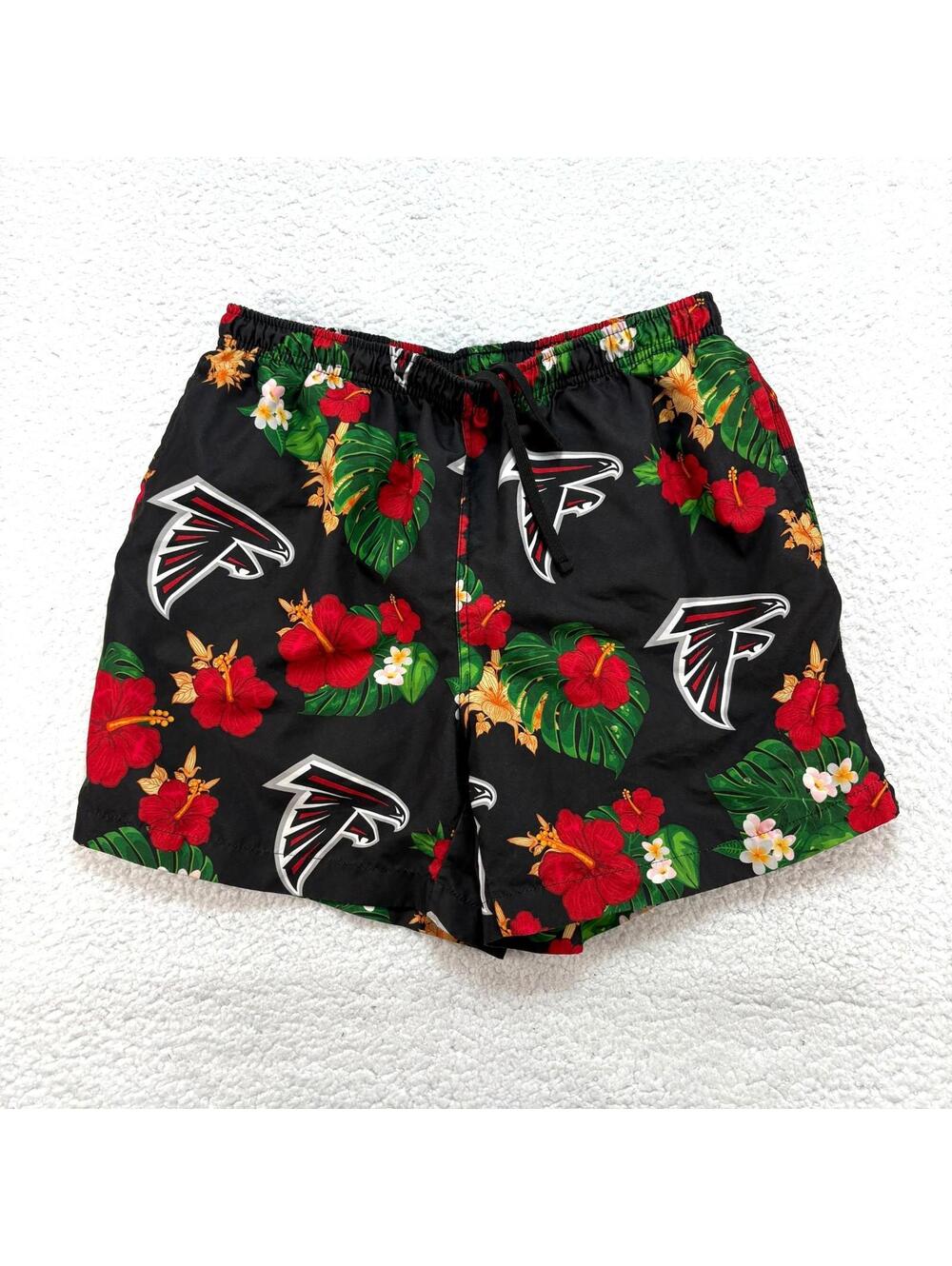 NFL Atlanta Falcons Floral Swim Trunks Shorts Men's Small Black Vibrant Logo